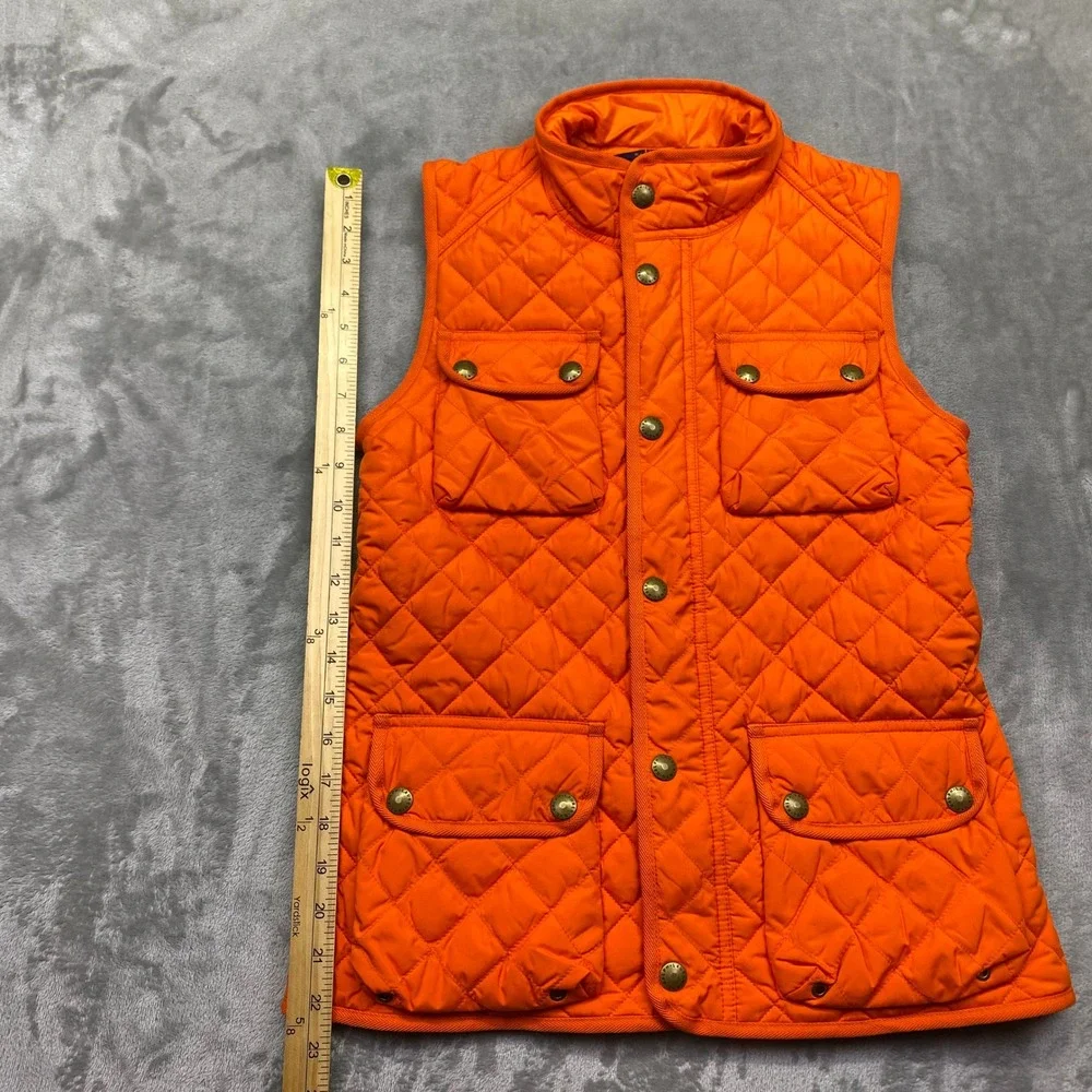 Polo Ralph Lauren Quilted Orange Puffer Vest Kids Sz L 12/14 Snap Button Pockets